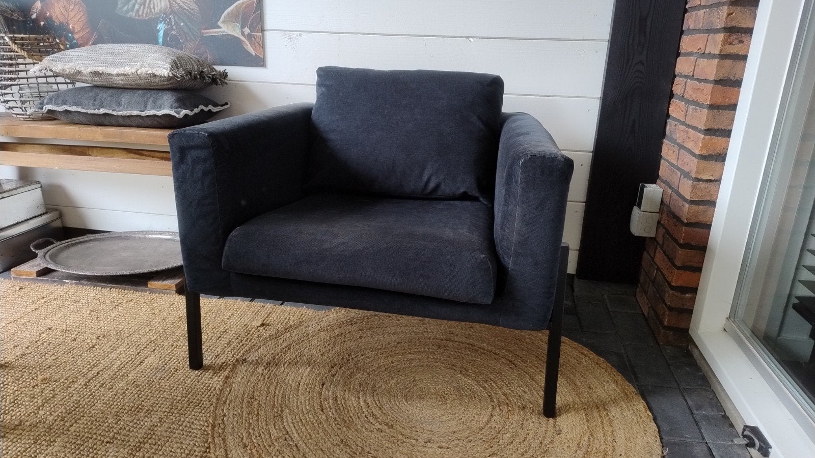 Ikea Koarp fauteuil - Zwart/Blauw rib - Zo goed als nieu, Ophalen, Zo goed als nieuw, Blauw, Eén