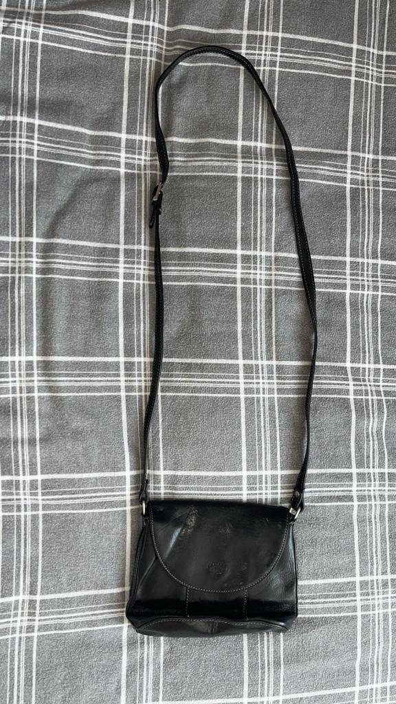 Katana Zwart Leren Flap Bag – Vintage Y2K- Tas-047, Verzenden, Gebruikt, Zwart, Schoudertasje