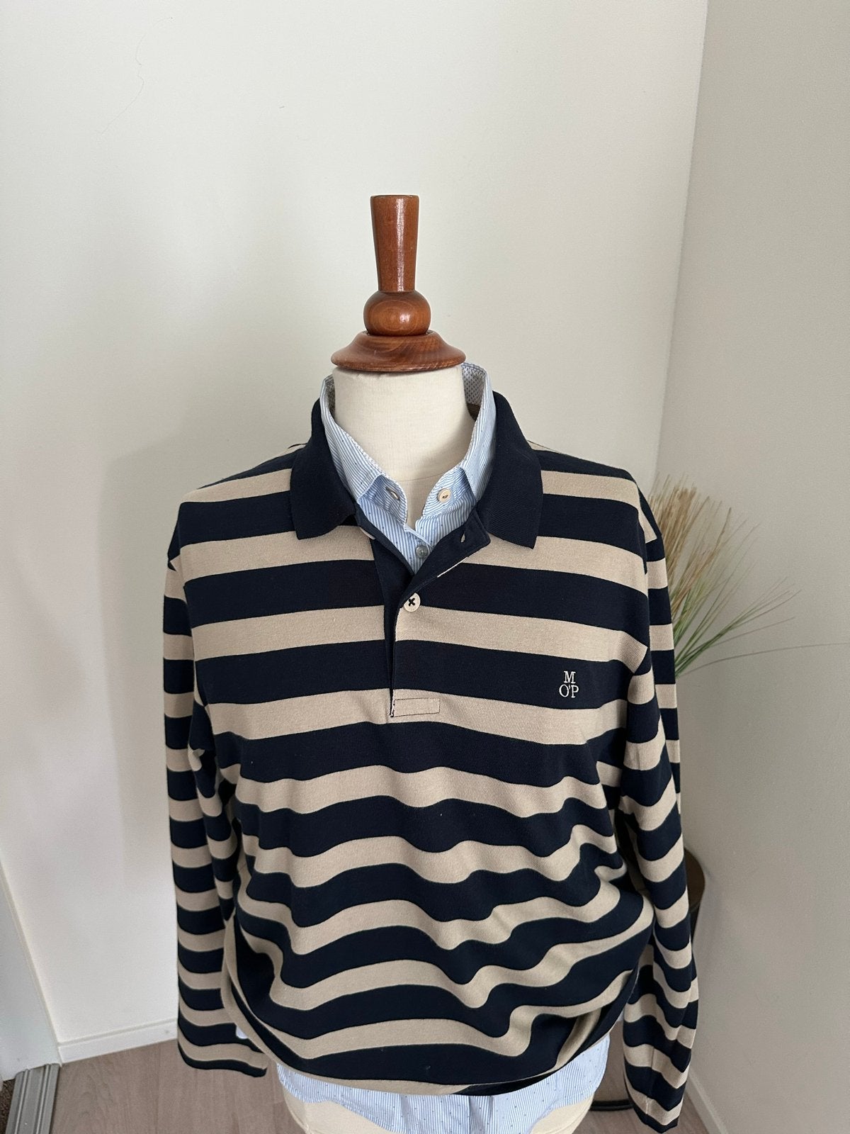 Marc O'Polo gestreept poloshirt lange mouw - Maat L, Ophalen of Verzenden, Nieuw, Maat 52/54 (L), Blauw