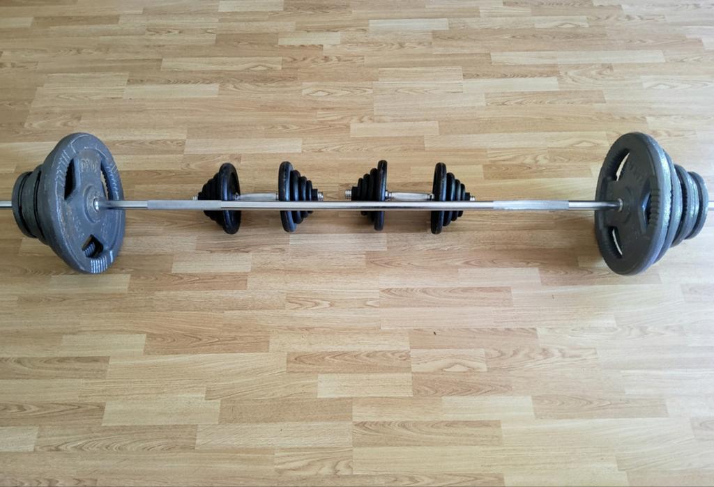 Halterset met halterstang zonder dumbbells, Ophalen, Gebruikt, Rug, Halterset