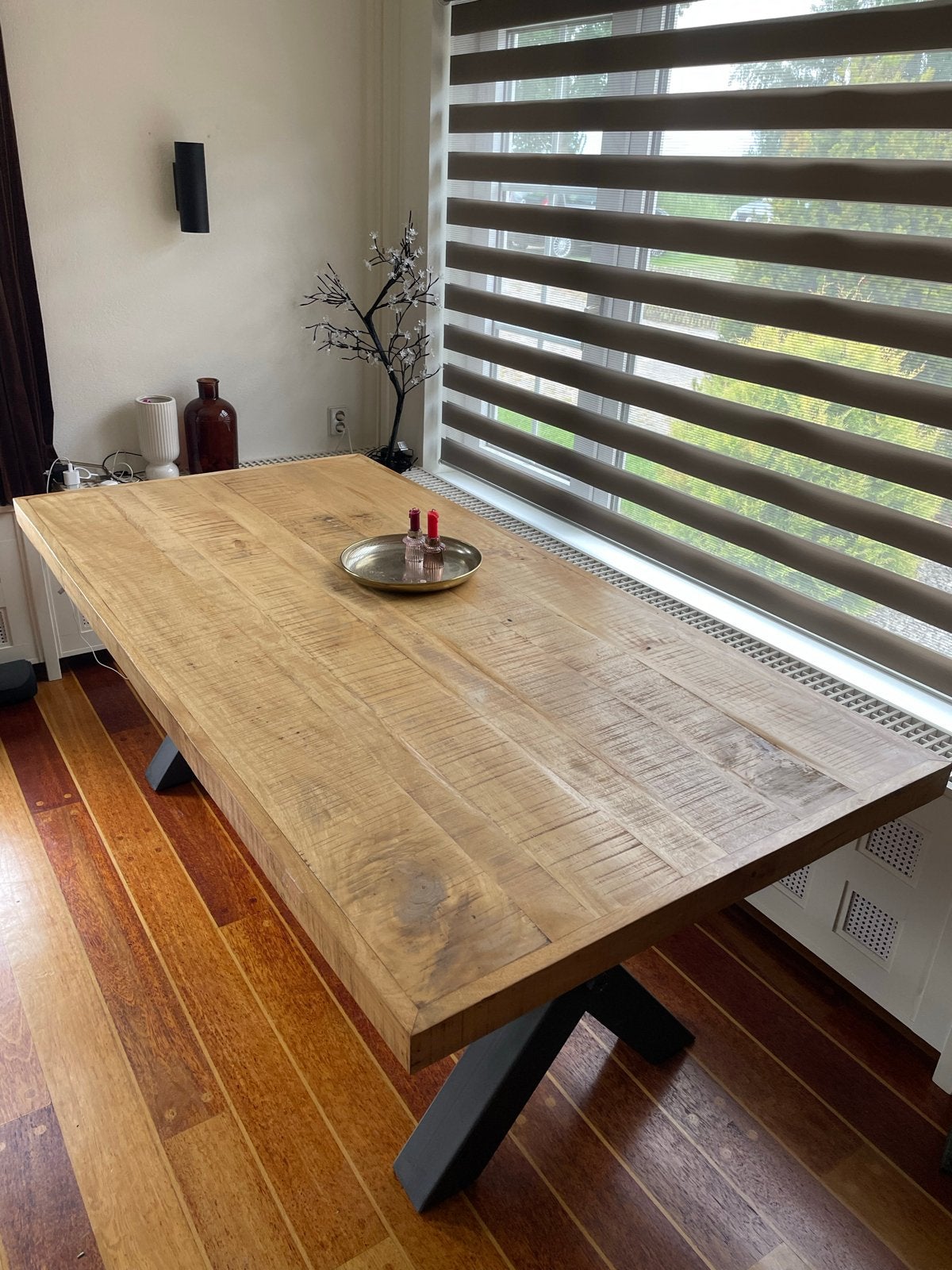 Mango houten eettafel 200x100 cm, ca. 77cm hoog, Ophalen, Gebruikt, 100 tot 150 cm, Vijf personen of meer