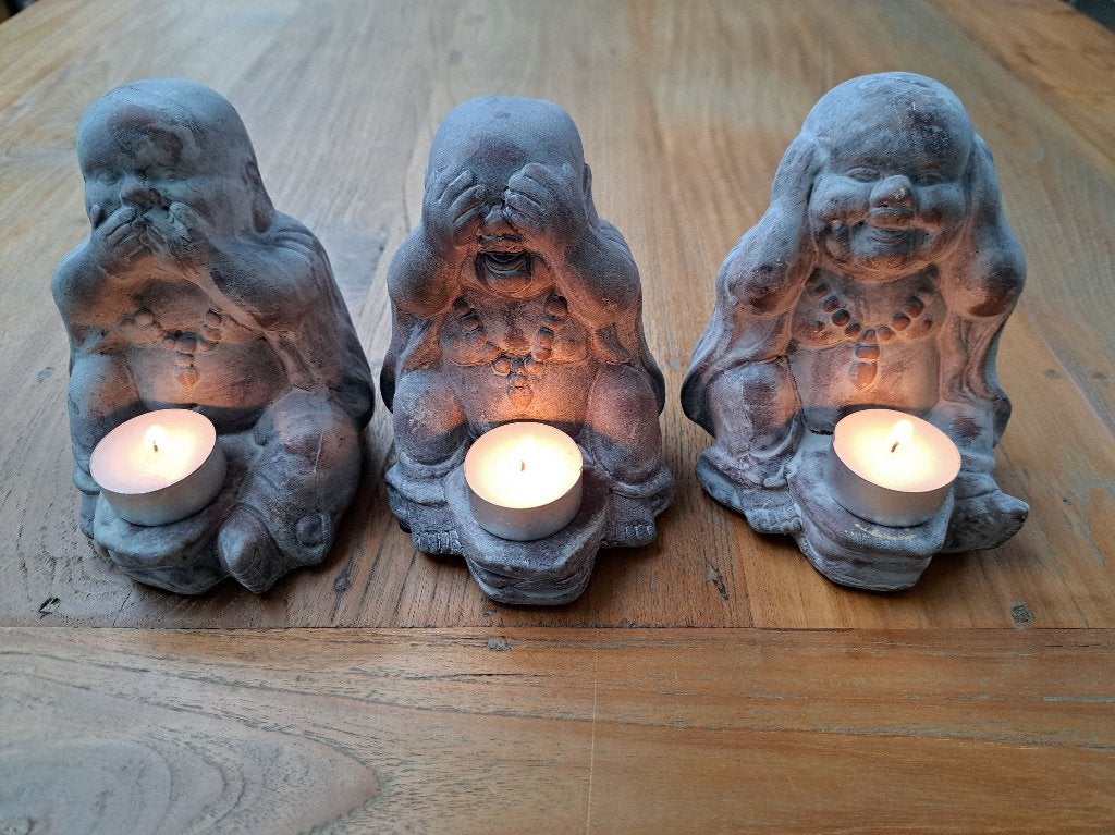 3 Boeddha beelden, tuinbeelden, Boeddha decoratiebeeld tuin, Tuin en Terras, Tuinbeelden, Ophalen of Verzenden, Zo goed als nieuw