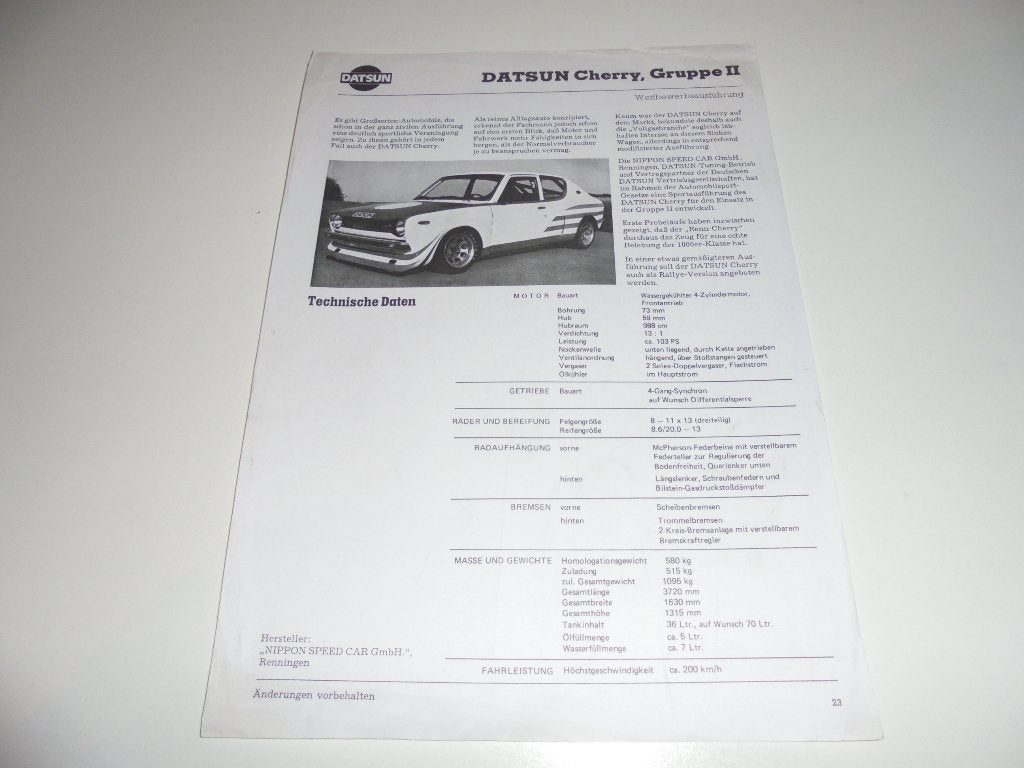 leaflet Datsun Cherry Gruppe 2, Ophalen of Verzenden, Gelezen, Overige merken