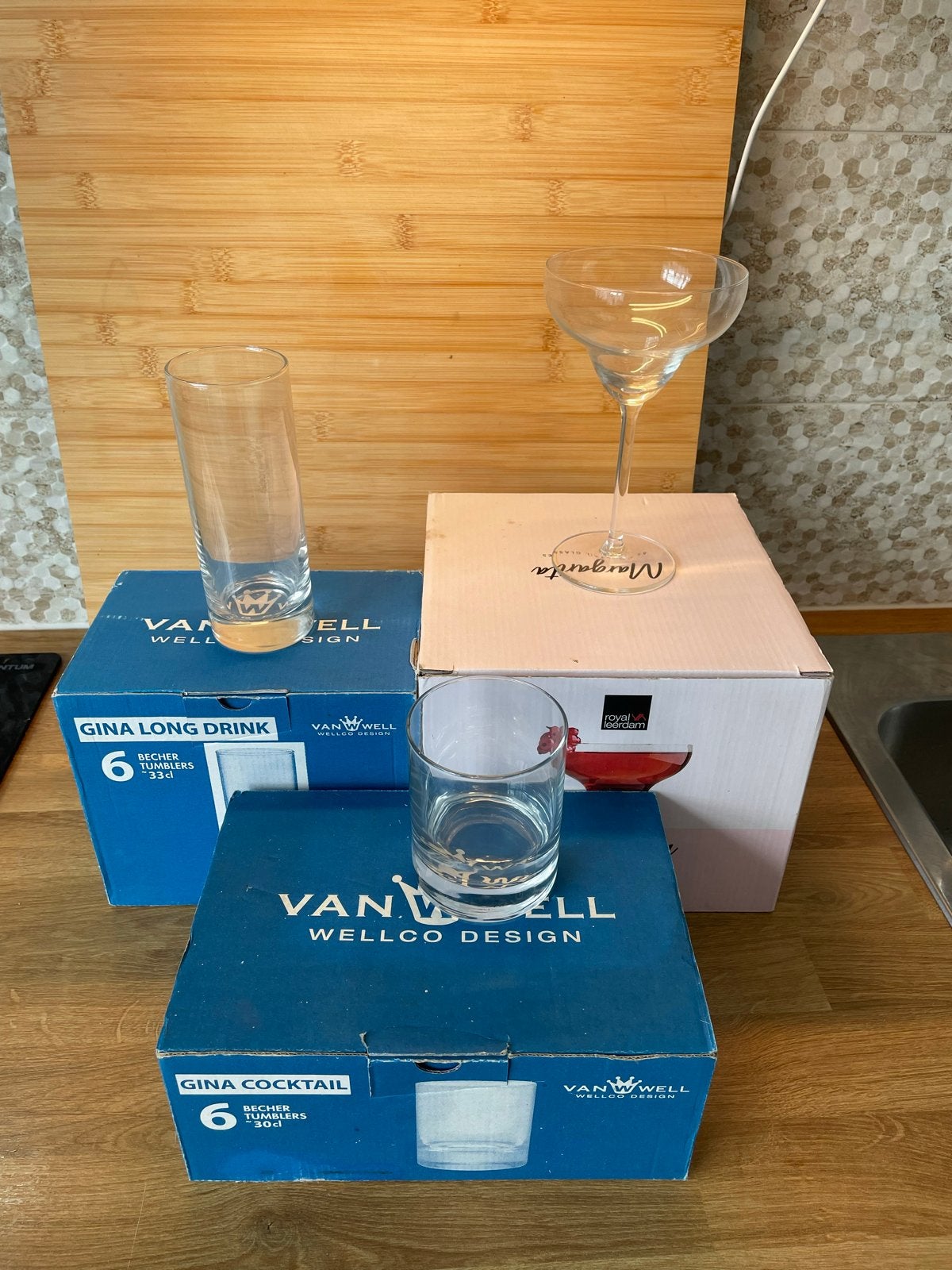 Glazen set: Highball, Whiskey & Margarita glazen, Ophalen, Nieuw, Glas, Overige merken