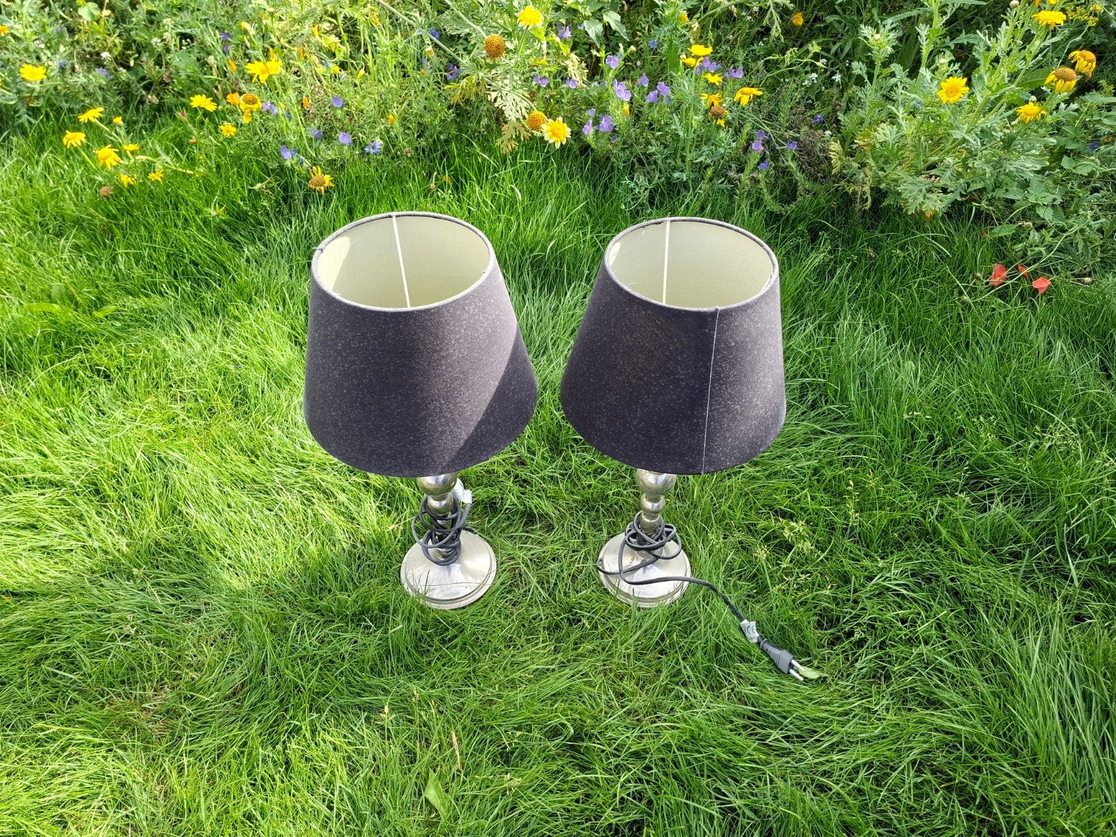 2 Nachtlampjes met Zwarte Kappen, Ophalen, Gebruikt, 45 cm, Textiel
