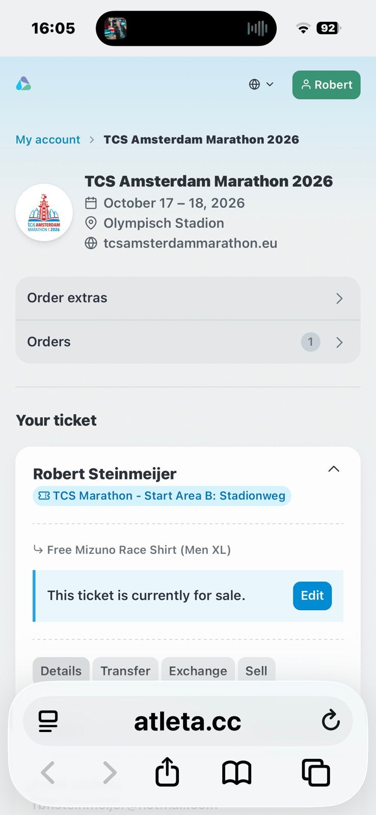 Startbewijs Marathon Amsterdam aangeboden, Eén persoon, Overige soorten