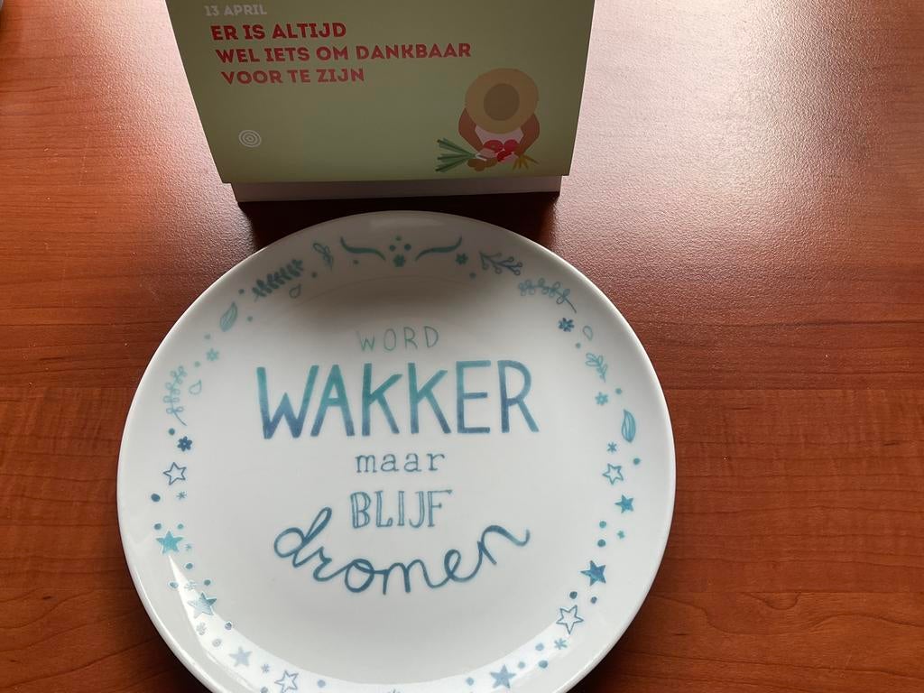 Maaslander ontbijtbord Word wakker maar blijf dromen, Ophalen of Verzenden, Gebruikt, Porselein, Bord(en)