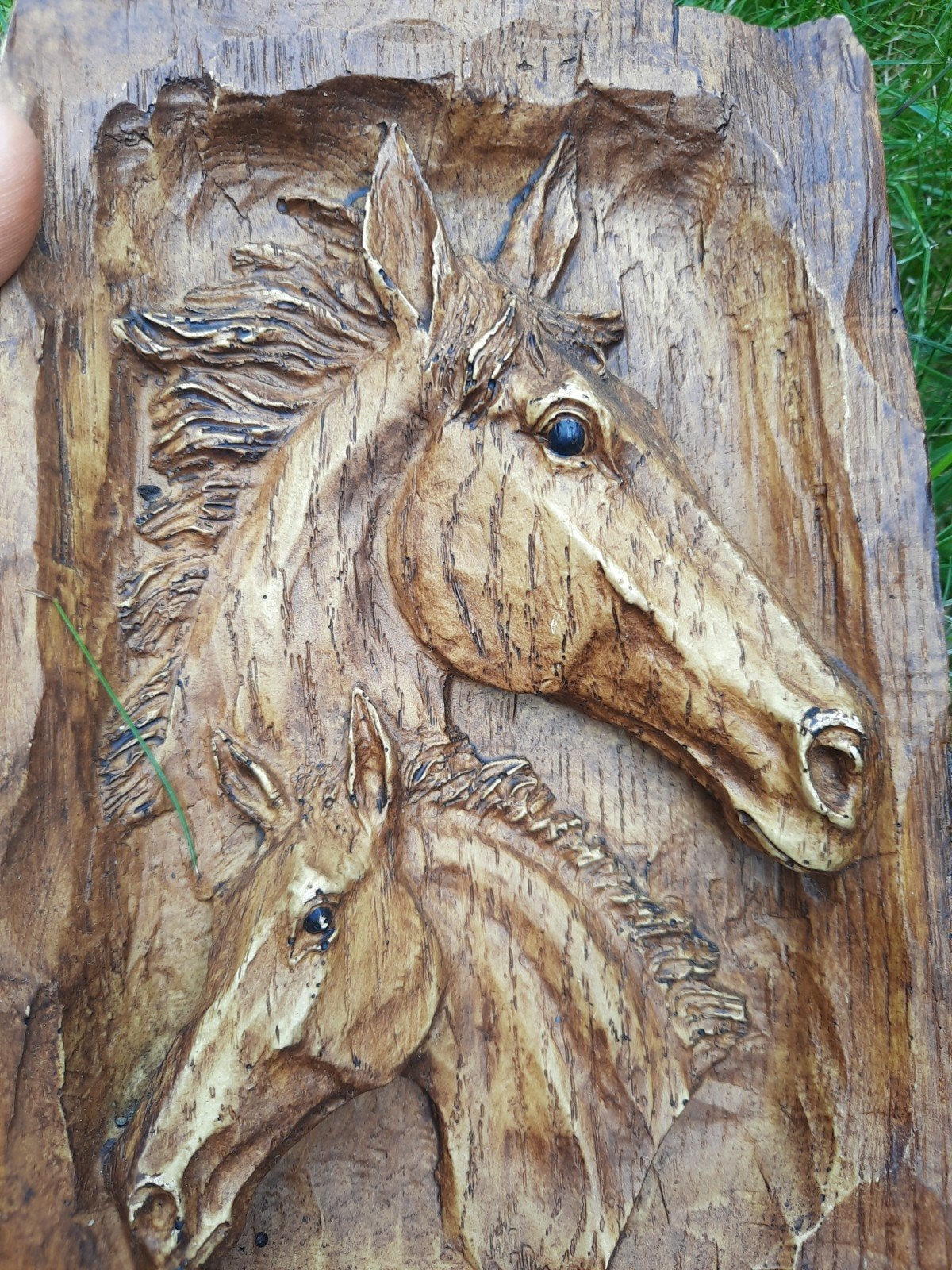 Uniek Oostenrijks houtsnijwerk: Paardenhoofden, Houtsnijwerk, Ophalen of Verzenden, 20 - 50 cm, Hout