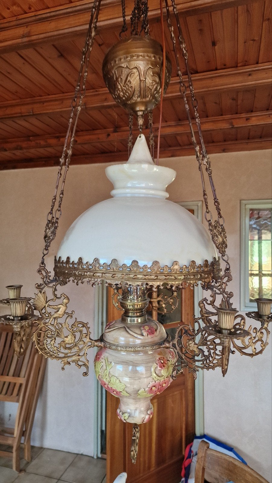 Antieke Kroonluchter , olielamp , hanglamp ., Antiek en Kunst, Ophalen