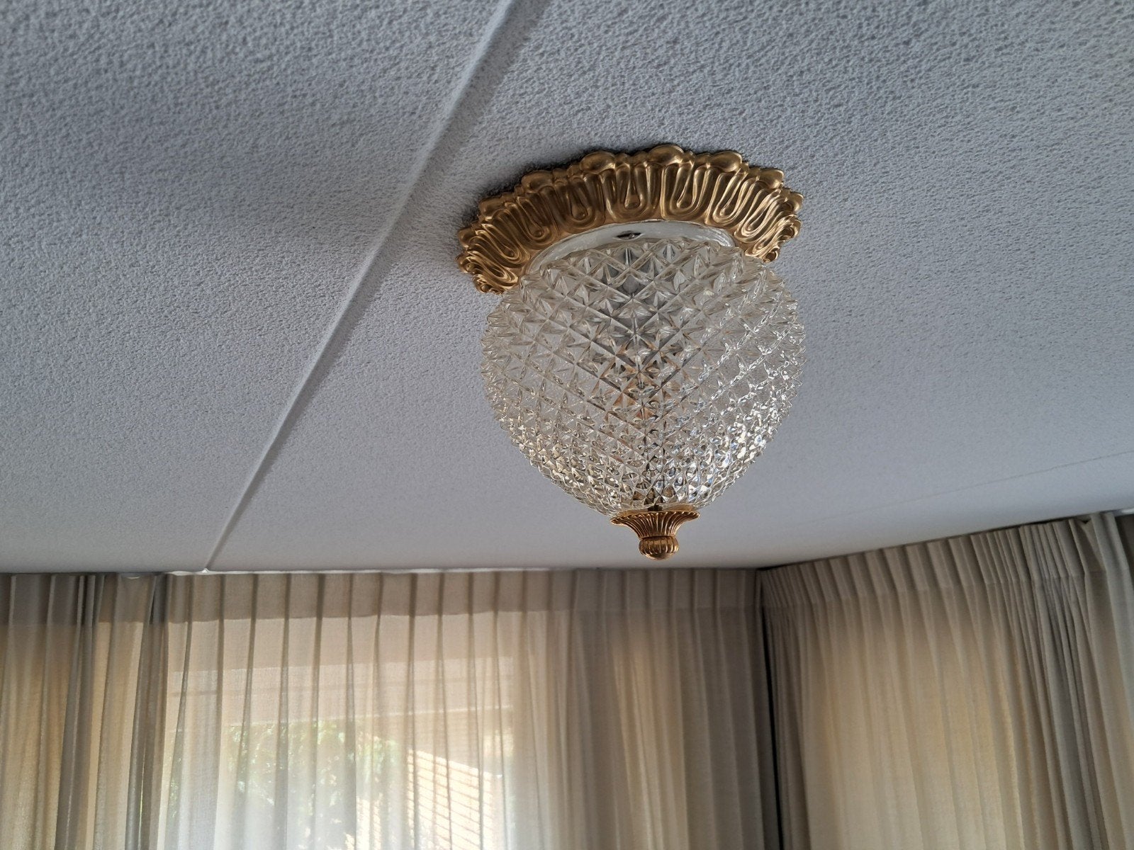 Vintage Italiaanse plafondlamp SCIOLARI uit 1960, Overige merken, Gebruikt, Glas, Goud