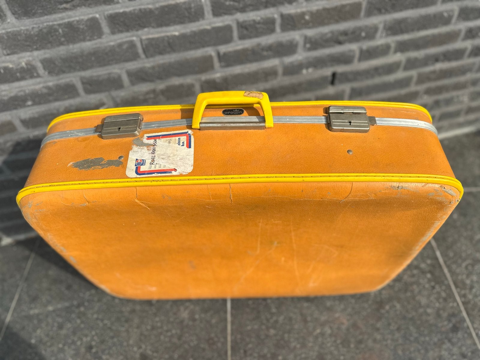 Vintage Samsonite koffer - Oranje met gele accenten, Ophalen, Gebruikt, 50 tot 60 cm, Hard kunststof