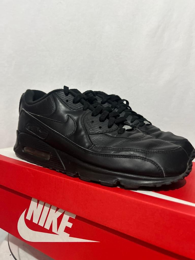 Maat 47,5 - Nike Air Max 90 Leather Black, Kleding | Heren, Verzenden, Zwart, Nike, Sneakers of Gympen