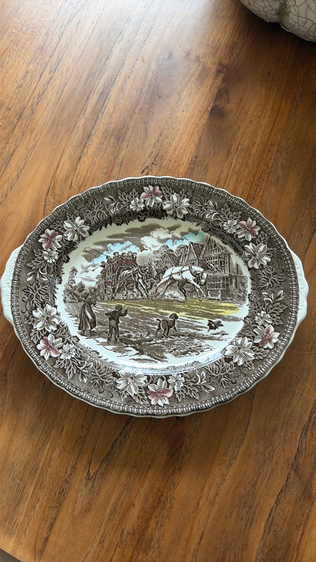 Antieke Royal Tudor Ware Ovale Schaal - Coaching Taverns, Ophalen