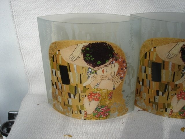 Twee Gustav Klimt Collection Goebel tafellampen Z.G.A.N., 25 cm, Meerkleurig, Met schakelaar, E14 (klein)