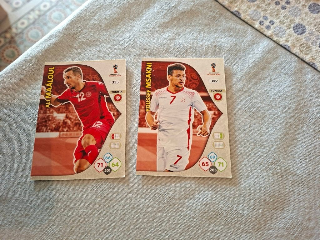 Panini / 2 Voetbalkaarten / Tunesië / FIFA World Cup 2018, Ophalen of Verzenden, Zo goed als nieuw, Buitenlandse clubs, Spelerskaart