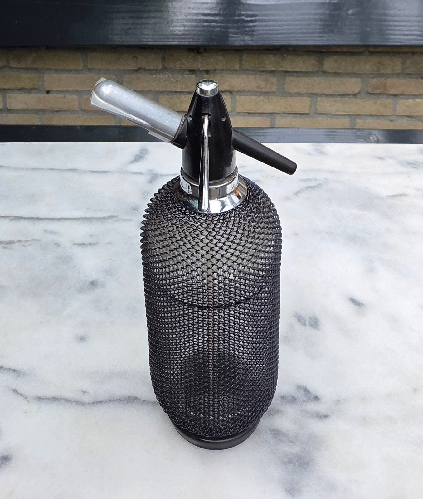 Vintage glazen sodasifon met metalen mesh - Jaren '60-'70, Ophalen of Verzenden