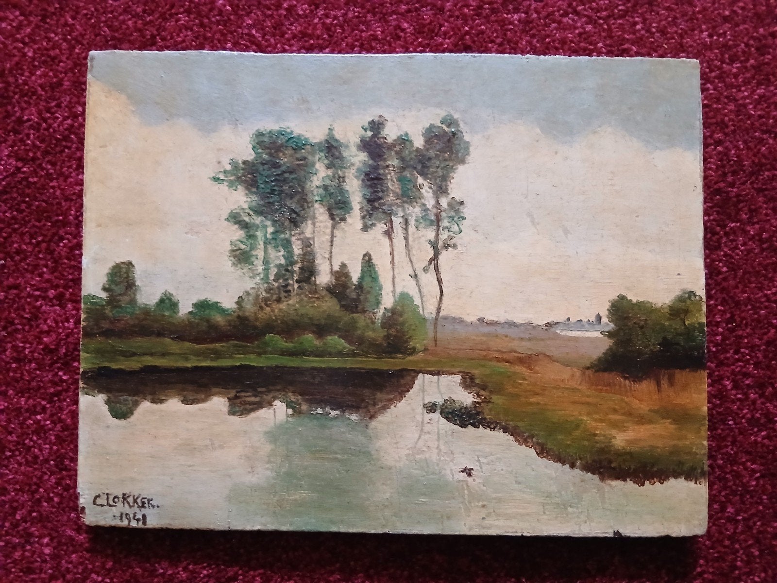 Landschapsschilderij van C. Klokker, 1948, Antiek en Kunst, Kunst | Schilderijen | Klassiek, Ophalen of Verzenden