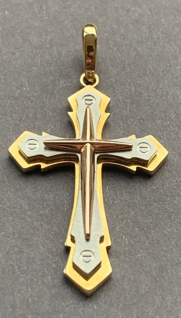 Gouden Ketting Hanger ~ Kruishanger ~ 14 Karaat Tricolor 585, Ophalen, Nieuw, Kruis of Symbool, Goud