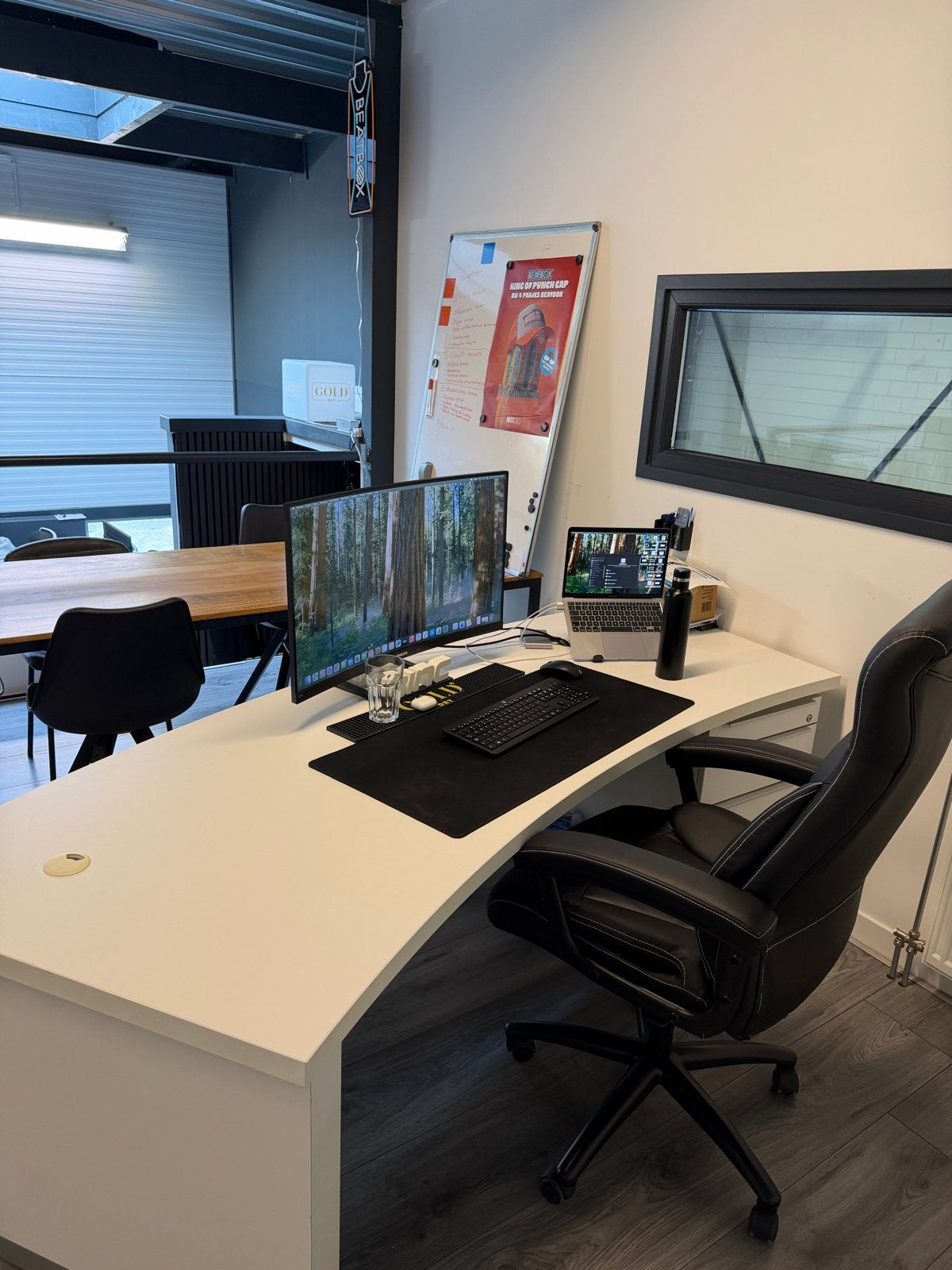 Modern halfrond bureau met inbouwlade - Wit, Ophalen, Overige typen, Gebruikt, Met lades