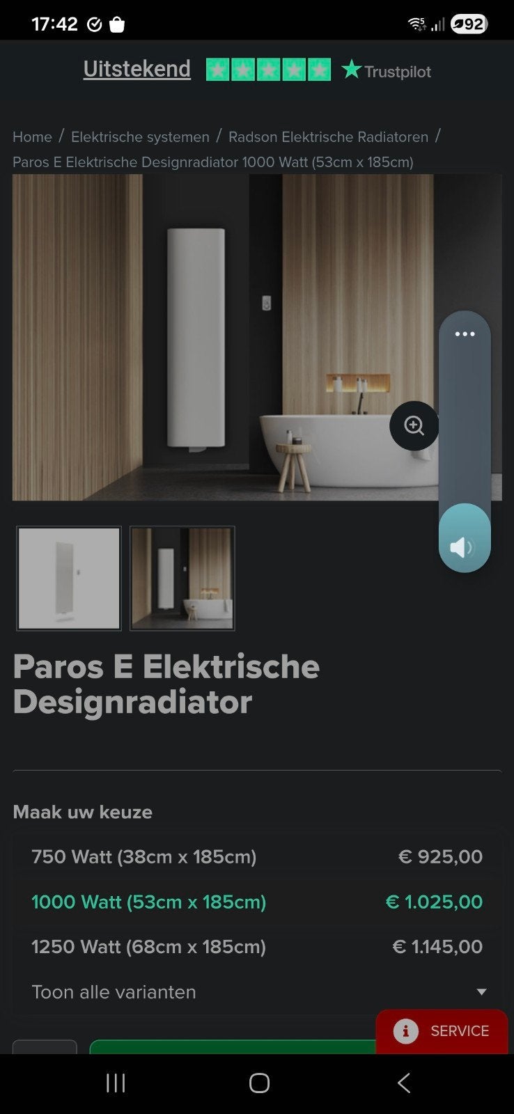 Nieuwe witte Radson Paros E Designradiator 1000W - Ongebruik, Ophalen, Radiator, Nieuw, Minder dan 60 cm