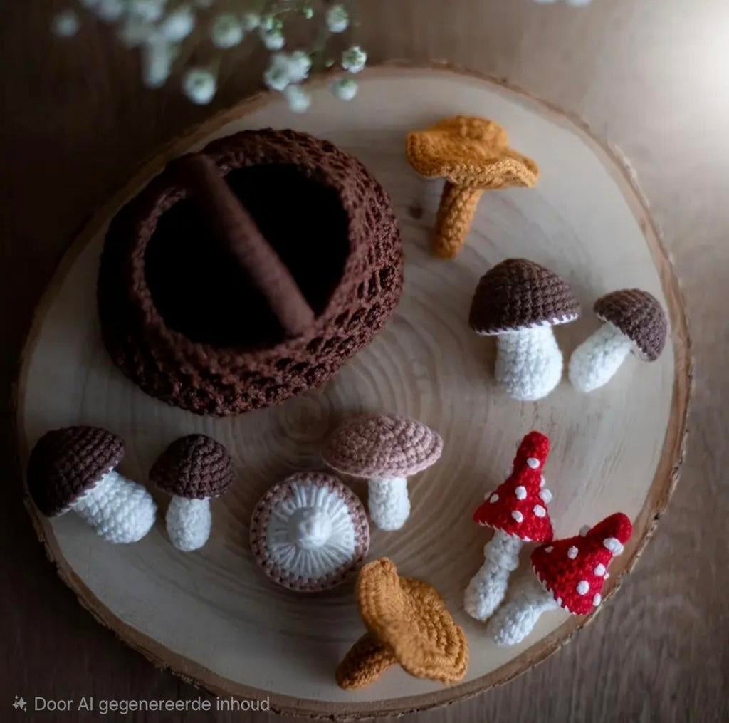 DIY 11-delige paddestoelen haakset compleet, Hobby en Vrije tijd, Breien en Haken, Ophalen of Verzenden