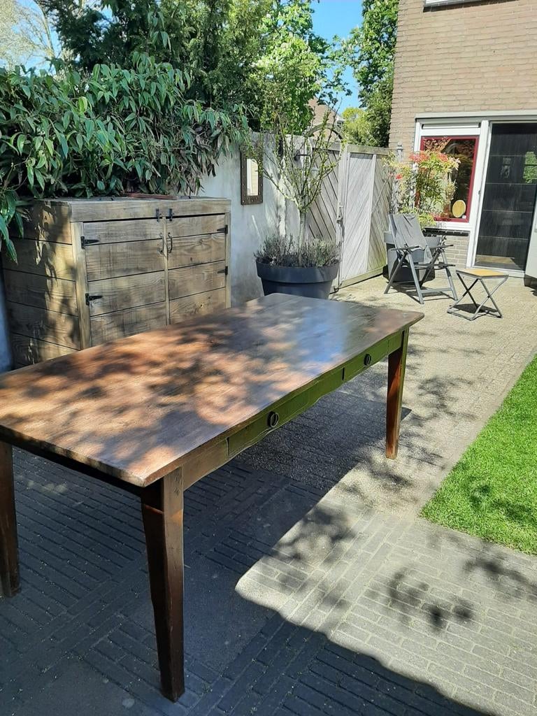 Eetkamertafel van teakhout, Ophalen, Gebruikt, 200 cm of meer, 50 tot 100 cm