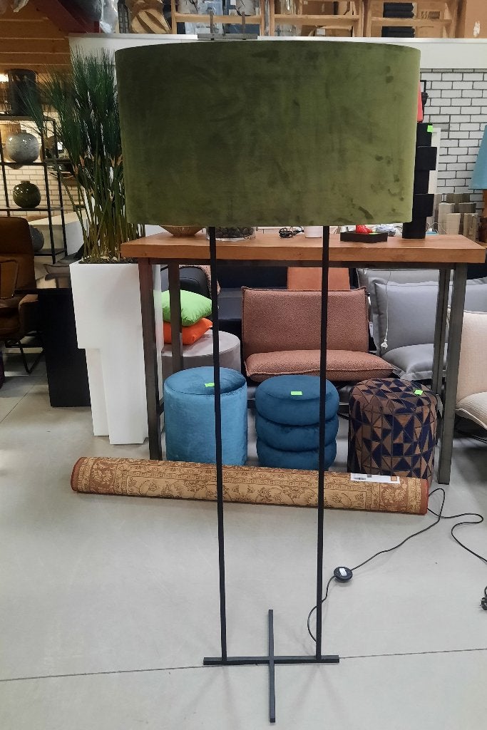 Vloerlamp Cross metaal zwart velvet lampenkap ovaal groen