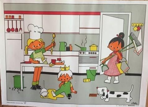 Vintage Dijkstra educatieve schoolplaat ‘ keuken’, 1960 tot 1980, Ophalen of Verzenden, Zo goed als nieuw, Prent