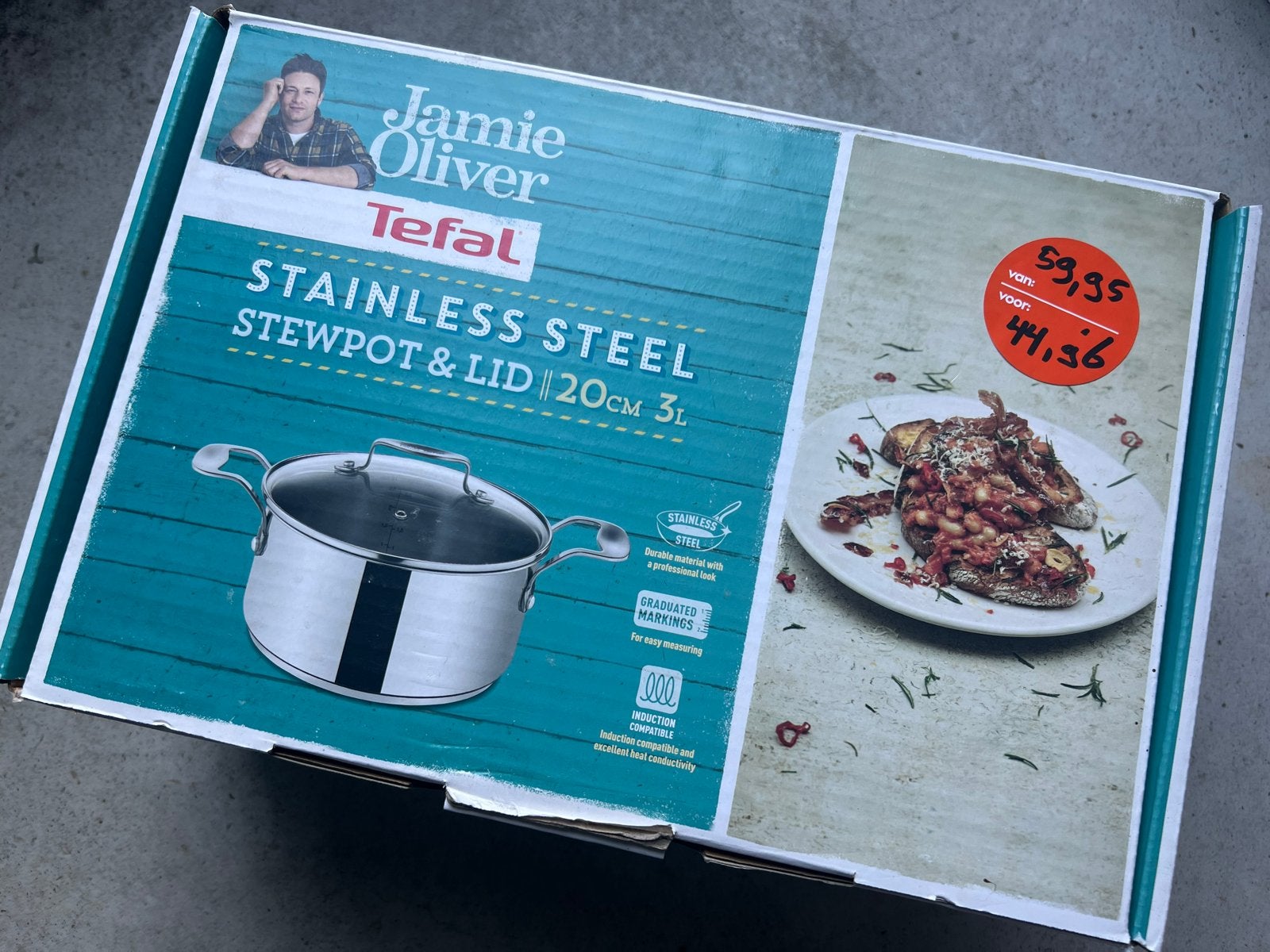 Tefal Jamie Oliver RVS Kookpan met deksel 20cm 3L, Tefal, Nieuw, Ophalen of Verzenden, Rvs