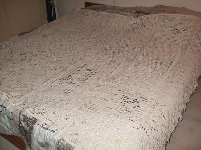 grote witte katoenen handgehaakte sprei 0ng.200x200, Ophalen of Verzenden