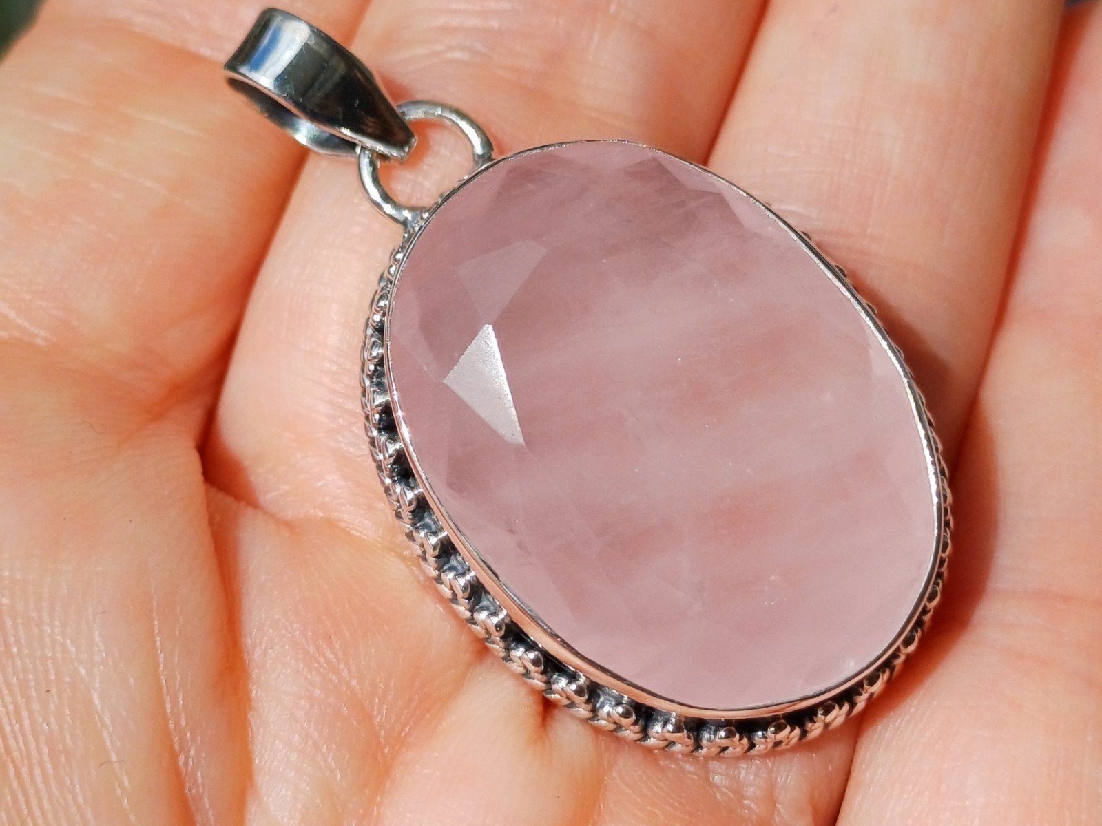 Vanoli Prachtige 925 zilveren kettinghanger met rozenkwarts, Sieraden, Tassen en Uiterlijk, Kettinghangers, Nieuw, Zilver, Roze