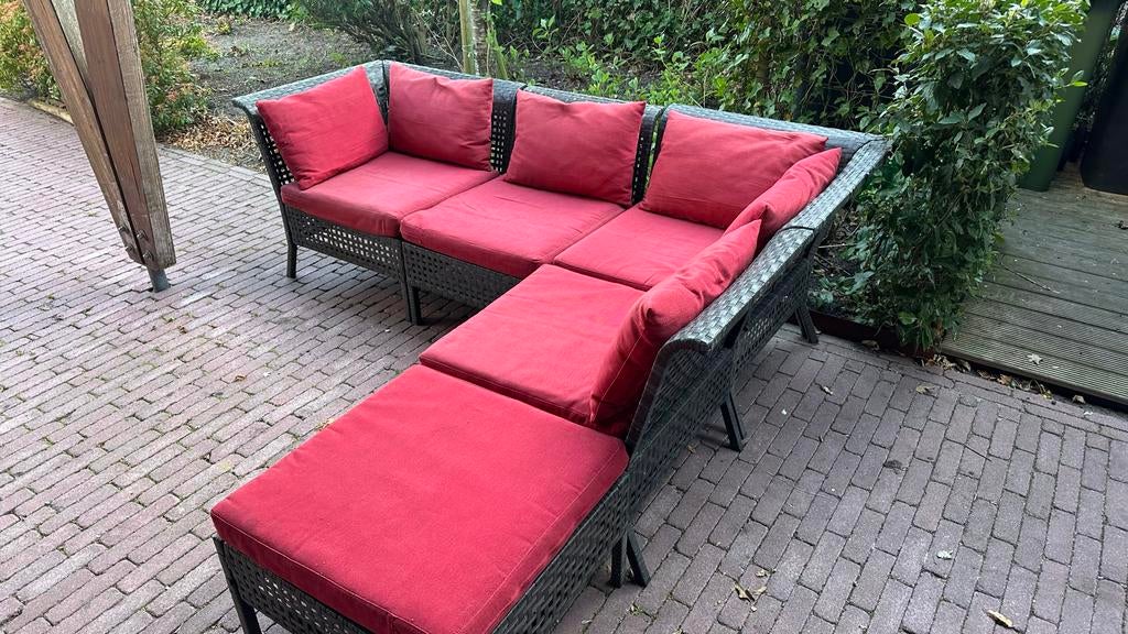 Ikea kungsholmen loungeset met rode kussens, Tuin en Terras, Ophalen, 5 zitplaatsen, Gebruikt, Loungeset