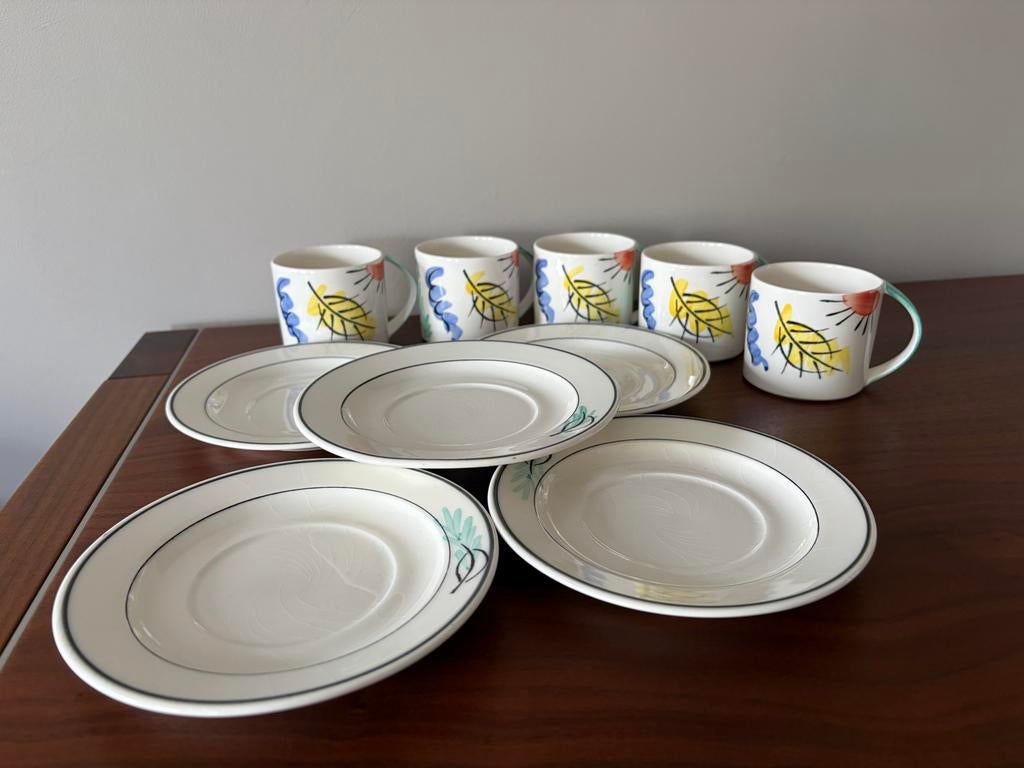 5x Gien France Paint Main kop en schotel set, Ophalen of Verzenden, Zo goed als nieuw, Overige stijlen, Kop(pen) en/of Schotel(s)