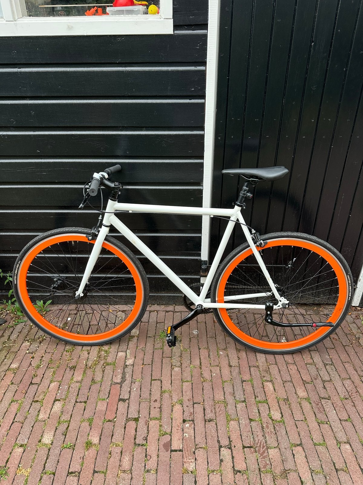 Witte fixie/ singlespeed fiets - frame 57, Velgrem, Versnellingen, Zo goed als nieuw, 53 tot 57 cm