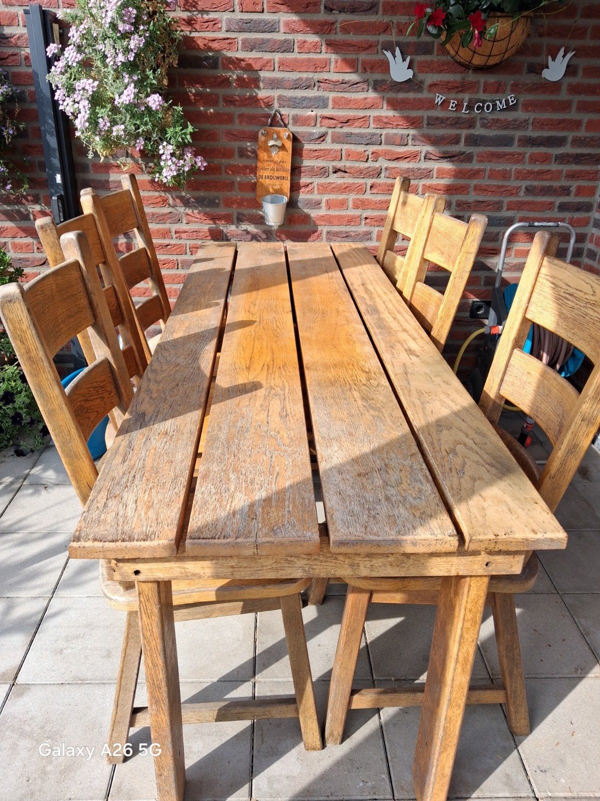 eiken tafel met 6 stoelen, Ophalen, Gebruikt, Hout