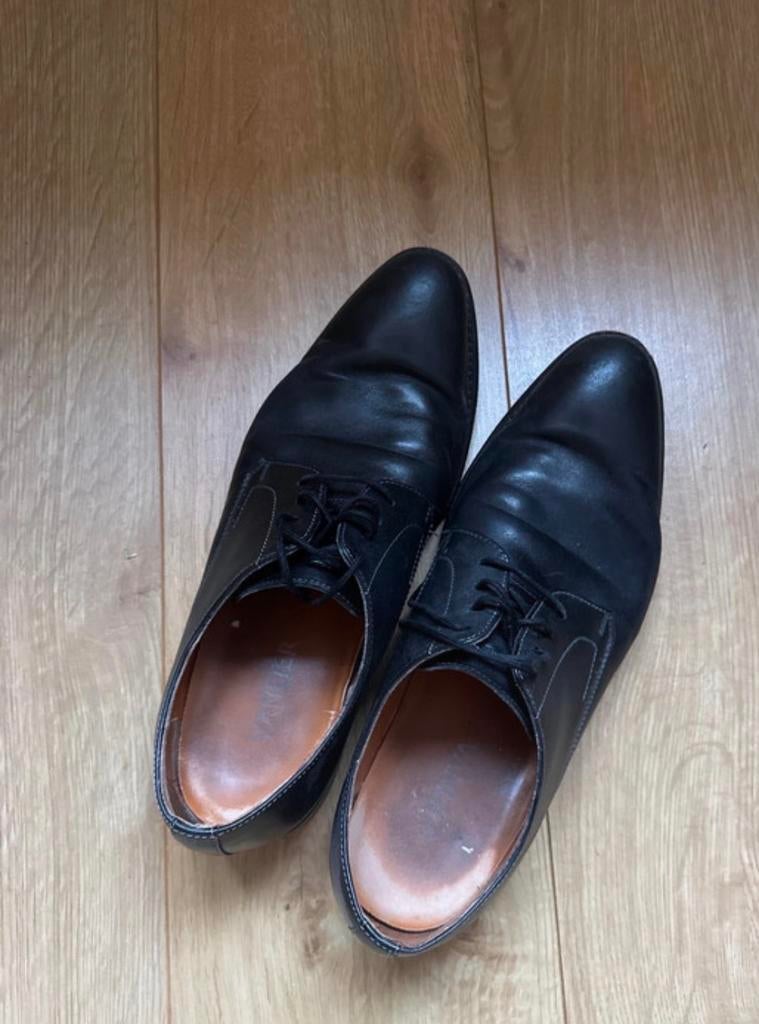 Zwarte leren heren schoenen, Kleding | Heren, Schoenen, Ophalen of Verzenden, Gedragen, Zwart, Veterschoenen