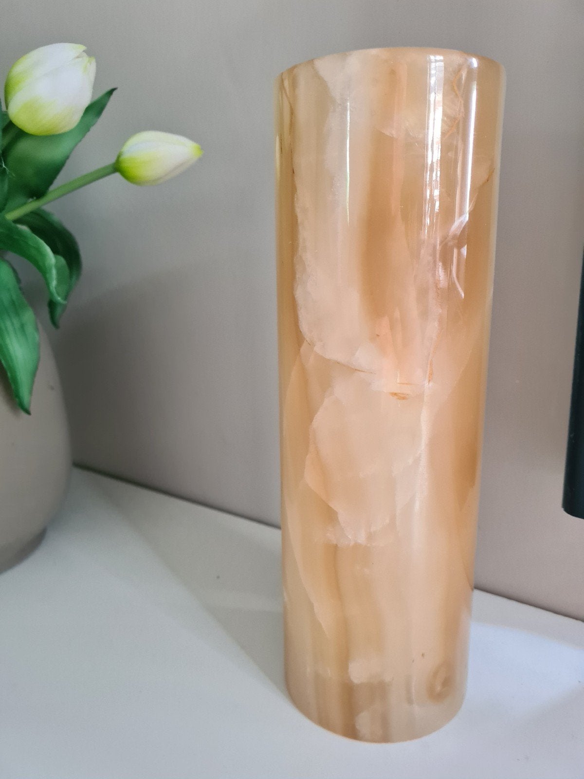 Prachtige Vintage Marmeren Vaas Onyx (25cm) – Jaren 70 Rolva, Ophalen of Verzenden