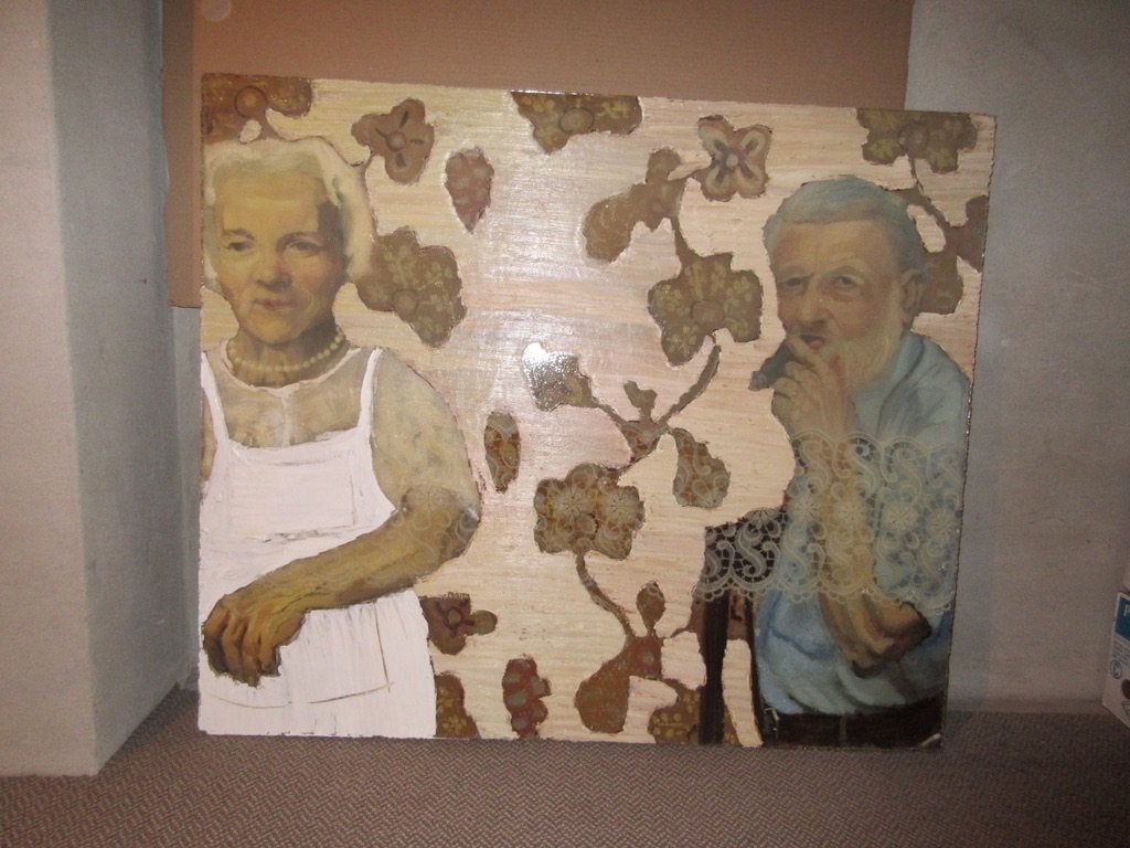 Modern mixedmedia schilderij., Ophalen, Figuren, Gemengde techniek, Composieten