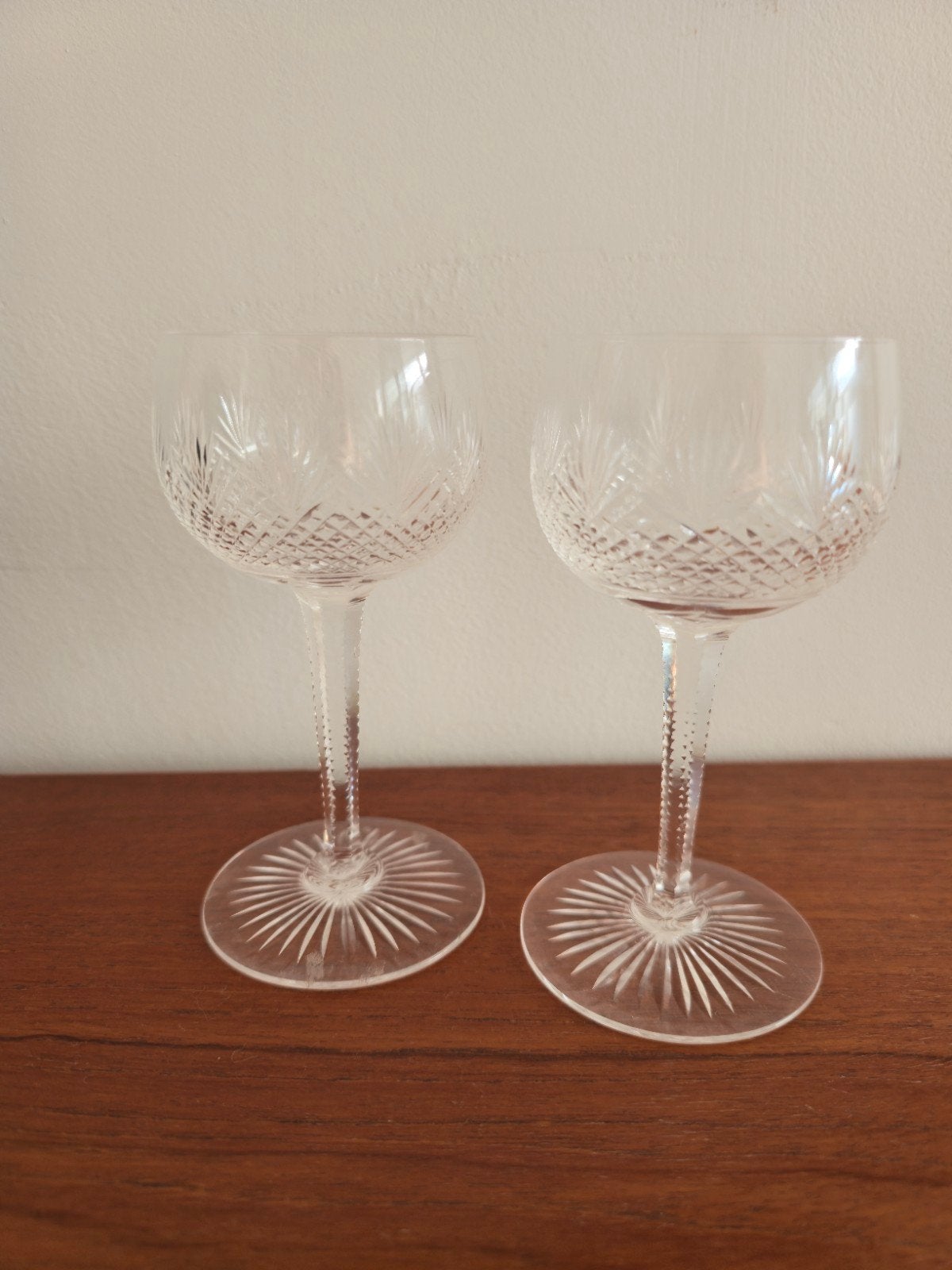 Antieke kristallen wijnglazen, borrelglazen (set van 2), Ophalen of Verzenden