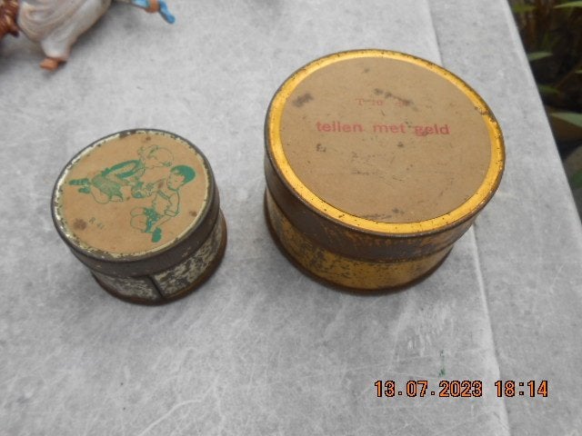 oude blikjes/delacre vilvoorde koektrommelblik/messing koker, Ophalen of Verzenden, Gebruikt, Overige