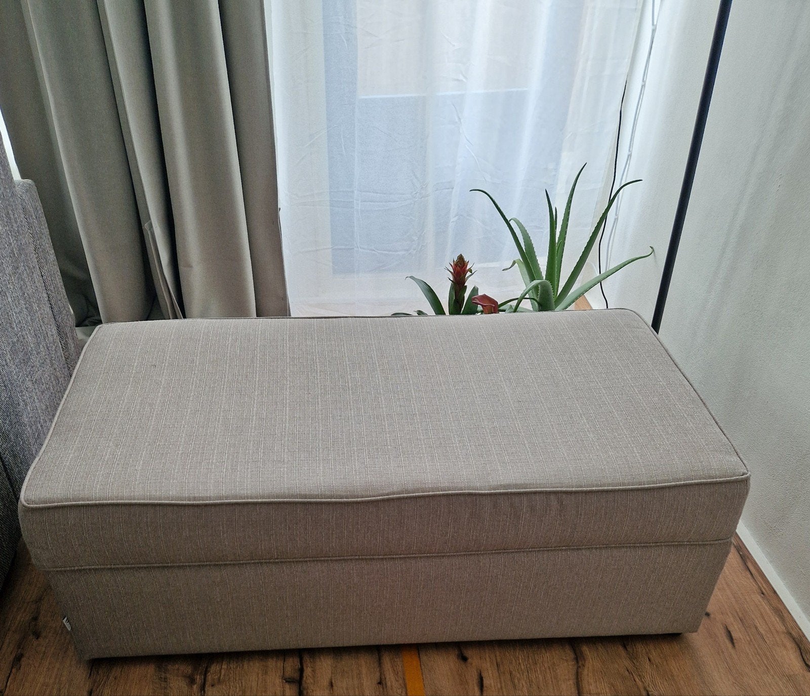 Slaapbank / Logeerbed Hocker + Matras - Lichtgrijs, Ophalen, Gebruikt, Eenpersoons