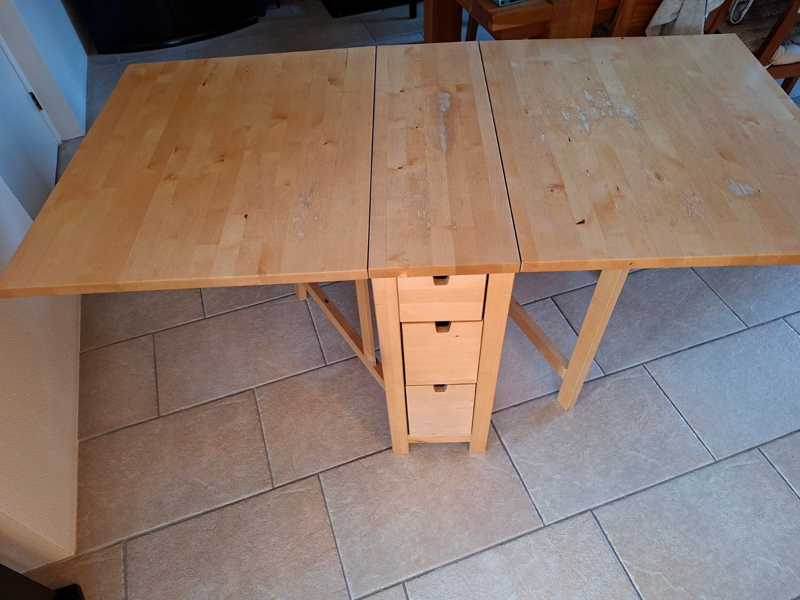 Ikea uitschuifbare eettafel met 3 lades, Huis en Inrichting, Tafels | Eettafels, Ophalen, Gebruikt, 100 tot 150 cm, Modern, Functioneel