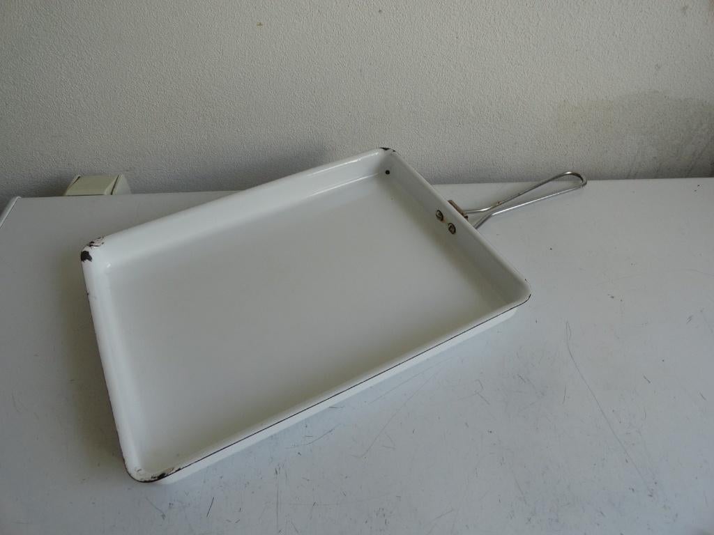 Braadslee, antieke emaille braadslee met greep, Ophalen of Verzenden