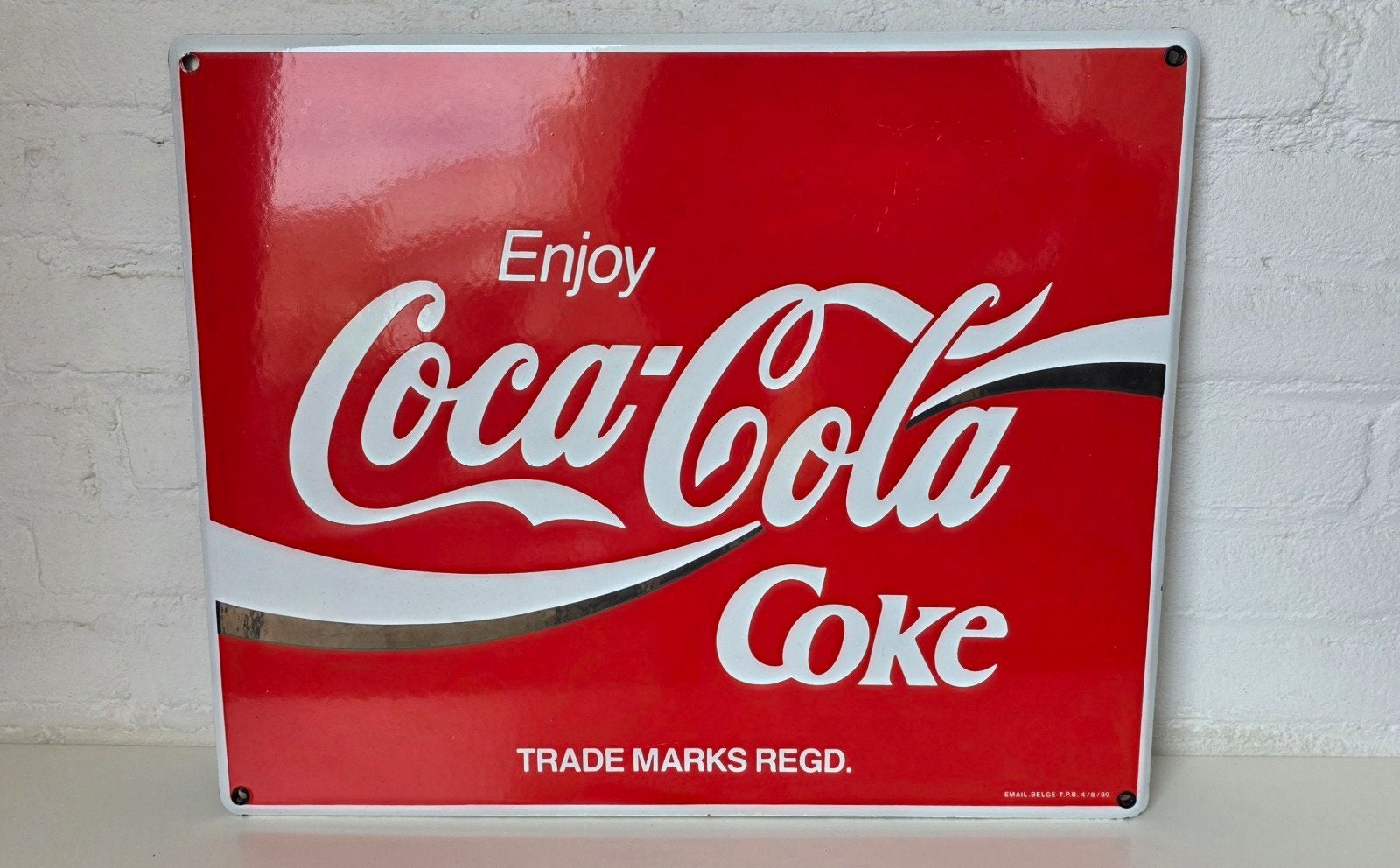 Er mooi, origineel, emaille Coca-Cola reclamebord, Ophalen of Verzenden, Zo goed als nieuw, Reclamebord