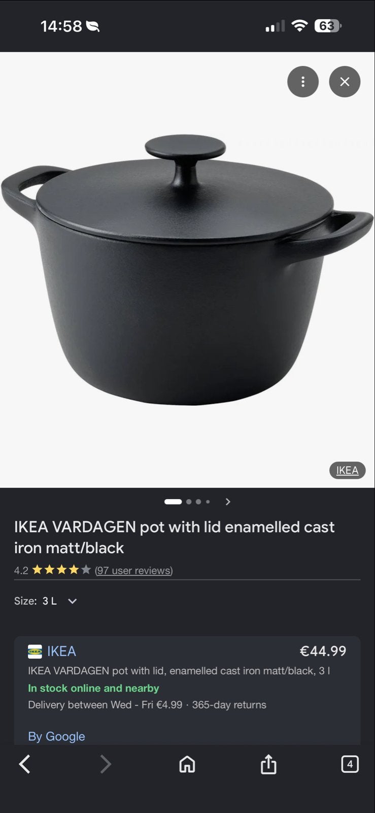 IKEA VARDAGEN Gietijzeren Braadpan met Deksel, Mat Zwart, Ophalen, Met deksel, Zo goed als nieuw, IKEA