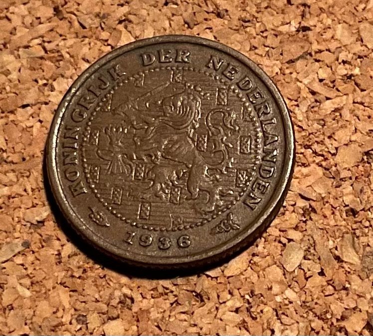 Munt - Nederland ½ cent 1936, Ophalen of Verzenden, Koningin Wilhelmina, Overige waardes, Losse munt