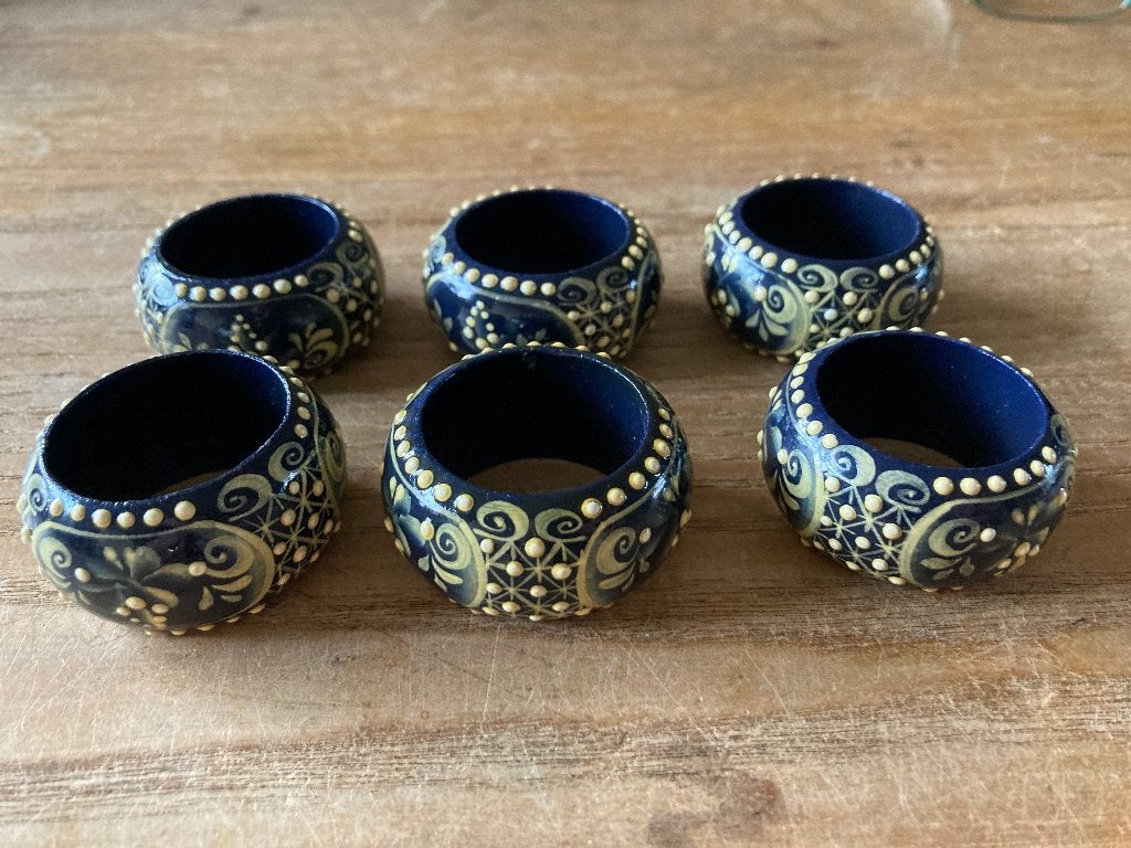 6 Vintage houten servetringen, Antiek en Kunst, Ophalen of Verzenden