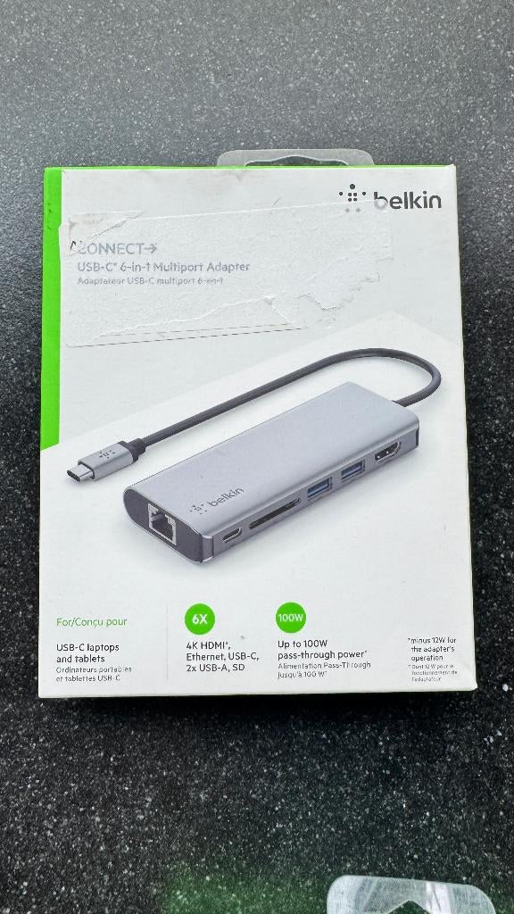 BELKIN USB-C 6-in-1 MULTIPORT ADAPTER, Computers en Software, Dockingstations, Nieuw, Docking station, Laptop, Ophalen of Verzenden
