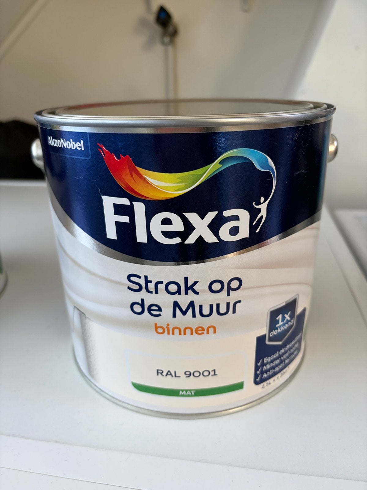 Flexa strak op de muur Ral9001 - 2,5 liter, Ophalen, Wit, Nieuw, Verf