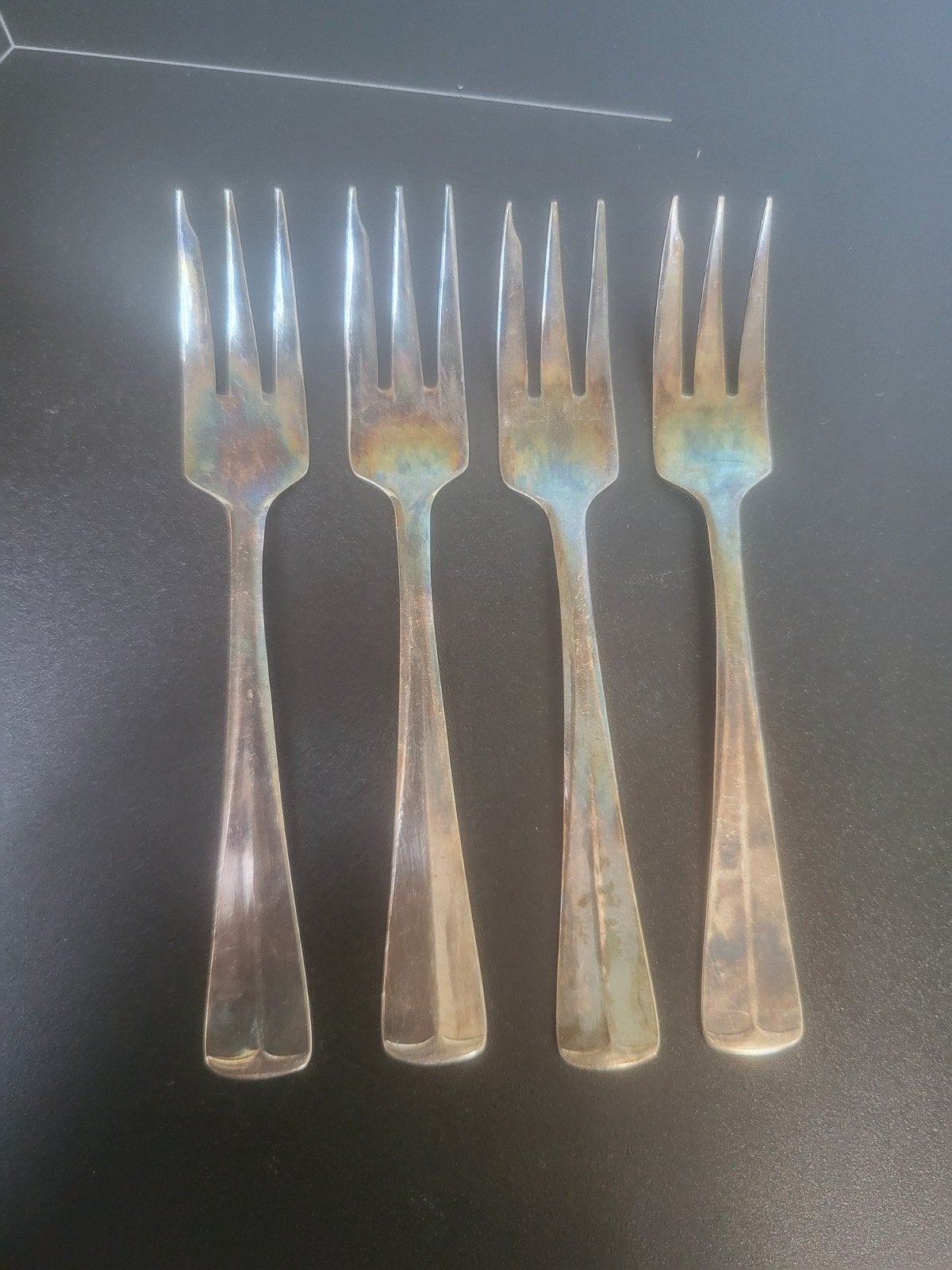 Set van 4 vintage verzilverde gebaksvorkjes, gemerkt, Ophalen of Verzenden